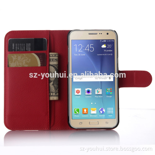 Factory Price Lichee Leather Pouch Wallet Case Folio Stand Cover for Samsung GALAXY J3